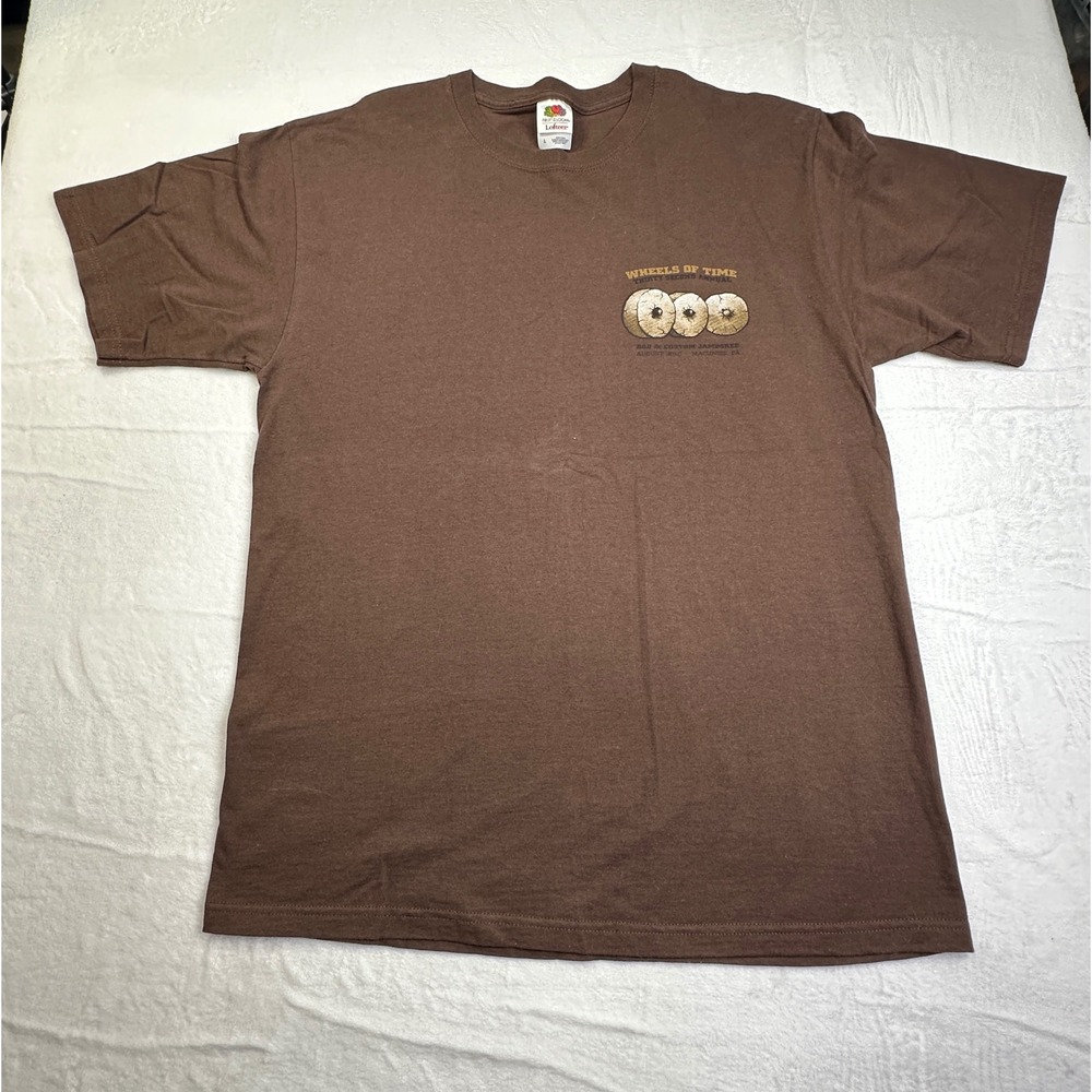 Fruit of the Loom T-Shirt Mens L Brown Wheels of Time 2010 Car Show Graphic Tee